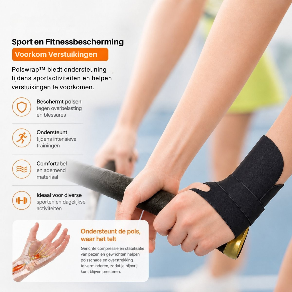 Polswrap™ | Verlicht polspijn direct en voorkom overbelasting bij elke activiteit 1+1 GRATIS